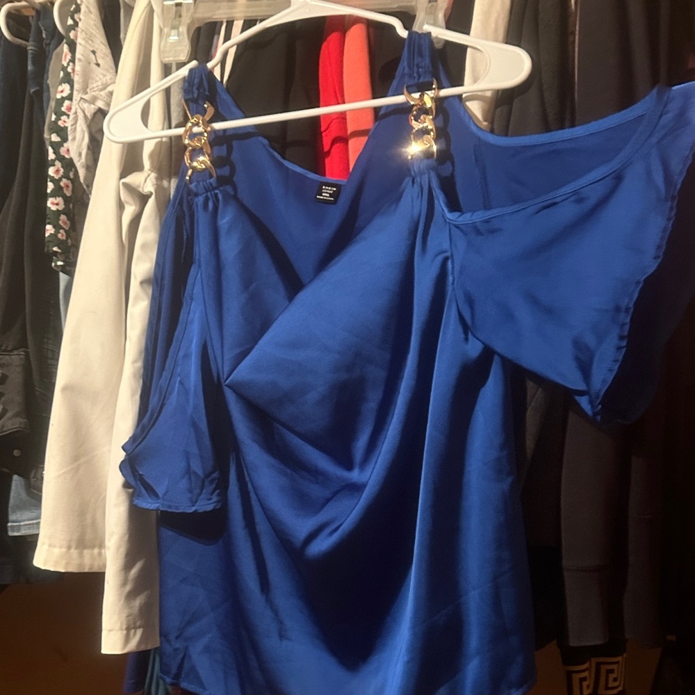 SHEIN Royal Blue Cold Shoulder Blouse
